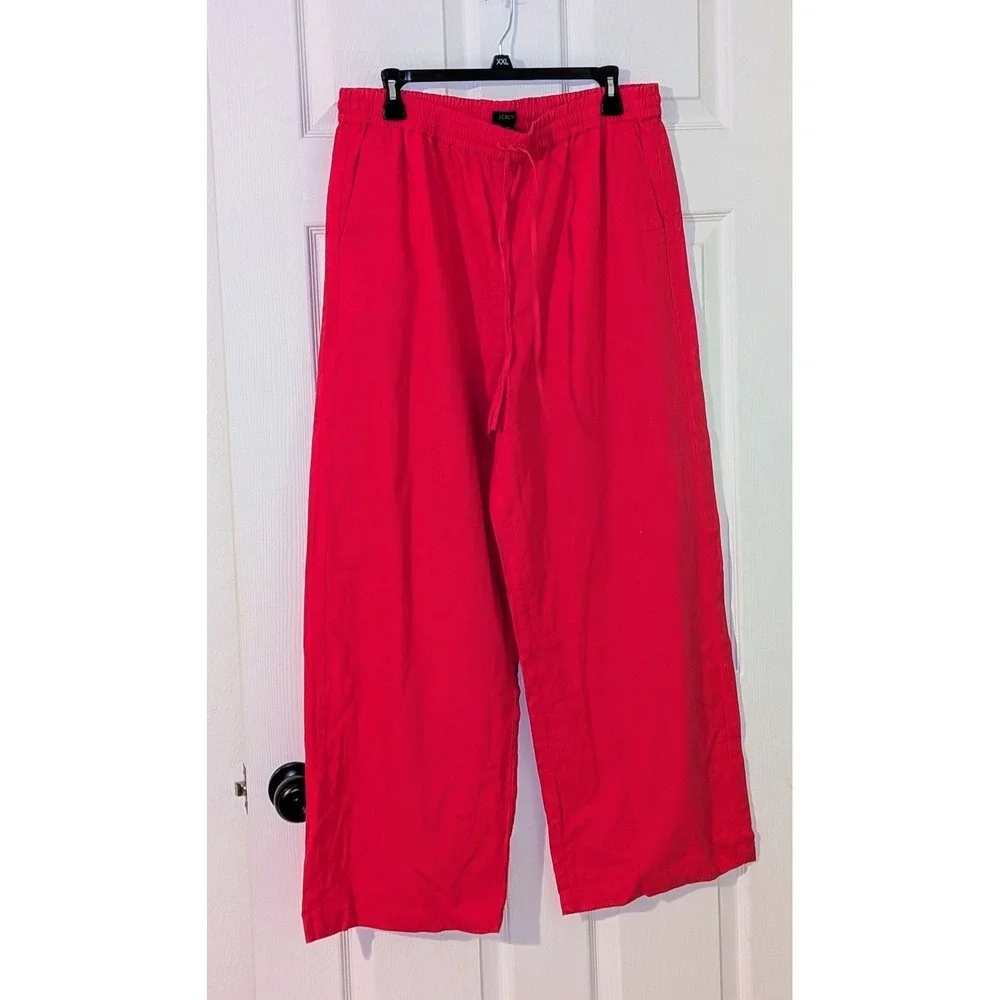 J. Crew Women's Sz. 12 Cropped Linen Blend Pull On Drawstring Pants Pink NWT $90